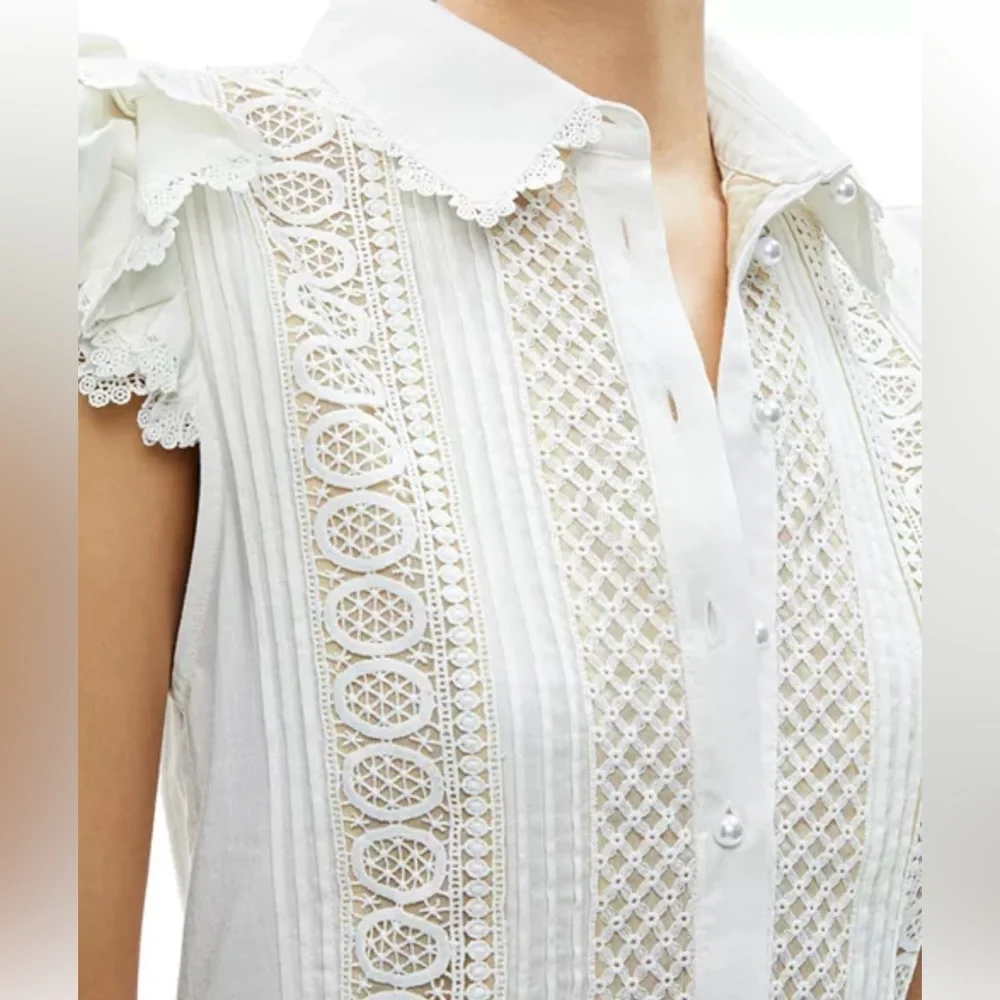 Alice + Olivia Meeko Embroidered Ruffle Sleeve Dress - Picture 3 of 8